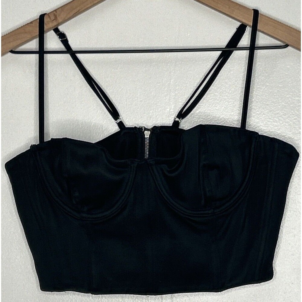 White Fox Bustier Size Large Acacia Black Sexy Holiday Satin Cropped Corset - Picture 1 of 4